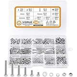 390PCS M3 Sechskantschrauben,VIGRUE DIN 933 Sechskantschraube mit Gewinde bis Kopf A2-70 Edelstahl schrauben Set Maschinenschrauben muttern (DIN 985, 934）und Unterlegscheiben (DIN 9021,127,125)