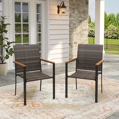 Image of VICLLAX Round Outdoor Table and Chairs, 9 Pieces Patio Dining Set of Metal Patio Table with Storage Shelf and 8 Wicker Patio Stackable Chairs for Porch Yard Garden, Black Tabletop