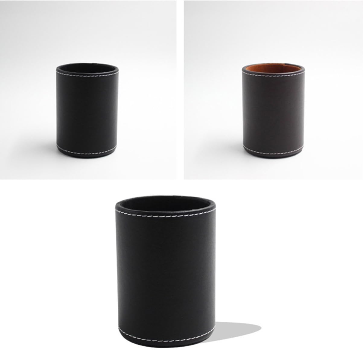 Didiseaon 3pezzi Porta Penne Tondo Pu Leather Nero Contenitore Per Pennelli Trucco e Articoli Da Scrivania Design Pratico e Resistente Per Casa e Ufficio Organizzatore Desktop Elegante e