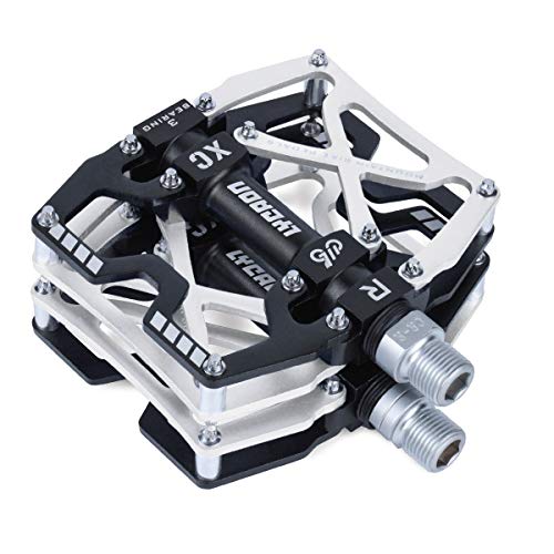LYCAON Pédales pour Vélo, Pédale de vélo Antidérapante en Alliage d'aluminium CNC, 3 Pédales de Roulements pour BMX VTT 9/16 Pouces (Argent)