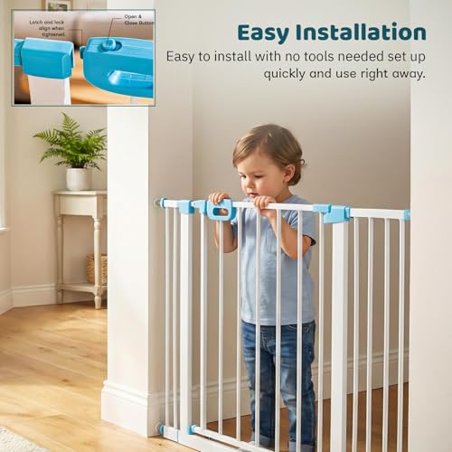 Image of Baybee Safety Gate Extension 30cm for Doorways, Stairs & Hallways | Quick Tool-Free Pressure Fit Extender Gates for Kids & Pets | Dual Side Compatible Extension (White)