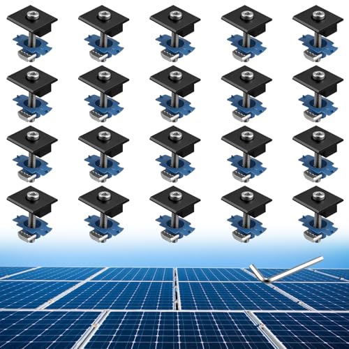 Anbte 20pcs Solar Panels Mid Clamps for Unistrut, Aluminium 30mm/35mm Solar Panel Brackets, Mounting Kit for Metal Roof, Tin Roof, Flat Roof, Sheet Roof, RV, Black