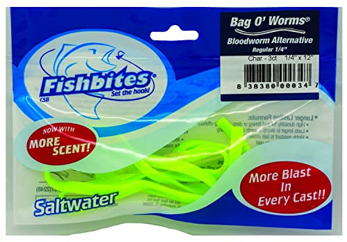 Fishbites Bag O Worms Bloodworm - Longer Lasting (1/4 Wide Chartreuse)