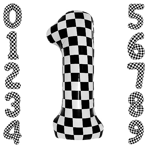40 Inch Checkered 1 Balloon Large Black and White Number Balloon ...