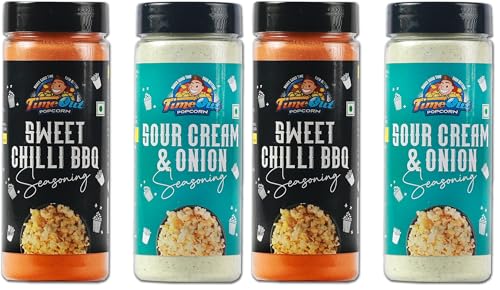 Image of Time Out Popcorn Sweet Chilli BBQ and Sour Cream n Onion Seasoning, Multi-Purpose Powder, Popcorn and Snacks Flavoring,Pack of 4, 100g Each