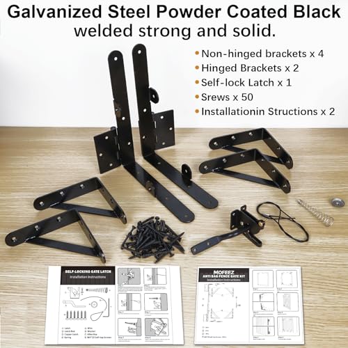 Image of Mofeez Fence Gate Kit Iron Gate Hardware with Gate Latch for Wooden Fences Shed Doors Heavy Duty Anti Sag Gate Corner Brace Bracket (Pack of 2)