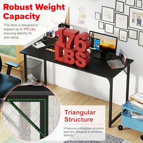Image of PayLessHere | 55 Inch Computer Desk | Black | Office Desk with Metal Frame, Adjustable Feet | Water-Resistant, Scratchproof Surface | Sturdy Writing Table for Home Office or Study | Pack of 1