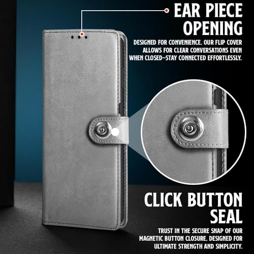 Image of WOW IMAGINE Shock Proof Flip Cover Back Case for Redmi Note 12 Pro 5G (Magnetic Button Flip Case | Wallet Pockets & Stand | Leather Finish | Stone Grey)