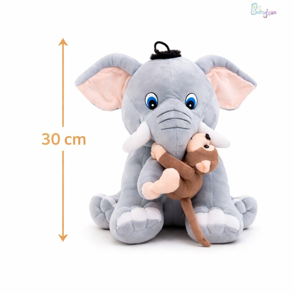 Elephant and Monkey Plush Toy Combo (30cm) Cute Soft Stuffed toy Animal Set for Kids and Babies |Huggable Plushies Gift for Boys and Girls |Baby Safe Cuddle Soft Toy for Room Decor perfect for cuddles 4