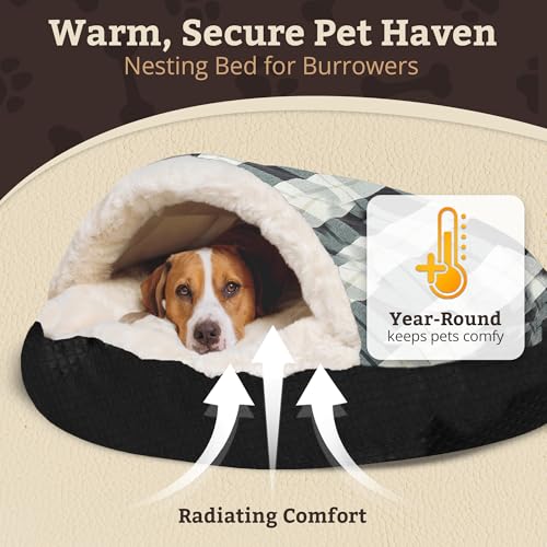 Image of Snoozer Cozy Cave Dog Bed, Round Covered Dog Bed, Barkley Black Diamond (S)