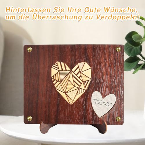 ASOFTY Geldgeschenk aus Holz zum Geburtstag, Geburtstagstorte Geldgeschenke Verpackung Mit Grußkarten und Umschlag für Kinder und Erwachsene