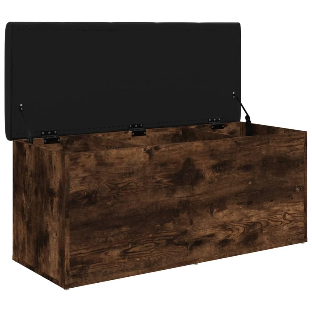 Ławka do siedzenia z miejscem do przechowywania, dąb wędzony, 102 x 42 x 45 cm, z materiału drewnopochodnego, tapicerowana, do korytarza, garderoby, na buty, stabilna klapa