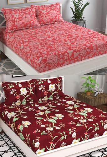 Image of VAS COLLECTIONS Prime Collection Combo Pack of 2 Double Bedsheets with 4 Pillow Covers | 144 TC Soft Brushed Microfiber-Blend -Long Lasting & Wrinkle Free,7.5X7 Ft Set of 6 Pcs (RED)
