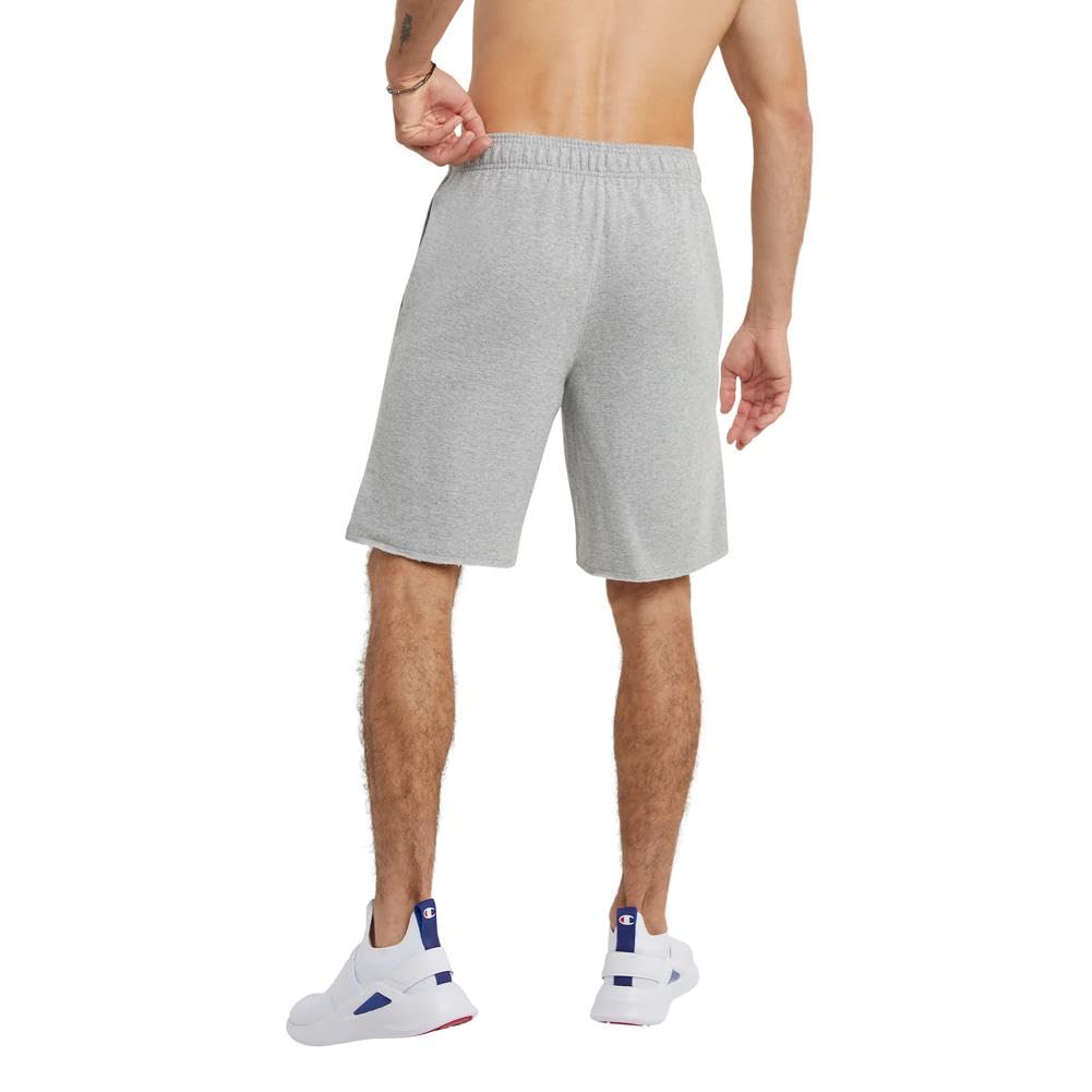 Champion Pantaloncini da uomo, Powerblend Fleece Shorts, 10", peso medio, logo "C", pantaloncini sportivi lunghi con tasche, grande logo "C", Logo Oxford Grigio C, L Alti