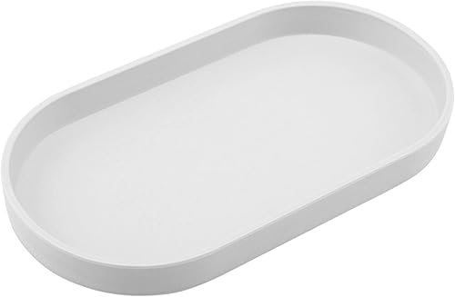 Bandeja pequeña blanca (10 pulgadas), bandeja ovalada para artículos de tocador de baño, organizador de encimera, accesorio de café, jabón, perfume.
