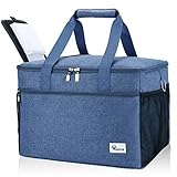 Voova 30L (40can) Bolsa Nevera Portatil de Plegable Grande Capacidad, Bolsa Termica Porta Alimentos Multiuso con Correa Ajustable para Picnic Camping Fiesta Playa Barbacoa Hombre Mujer, Azul