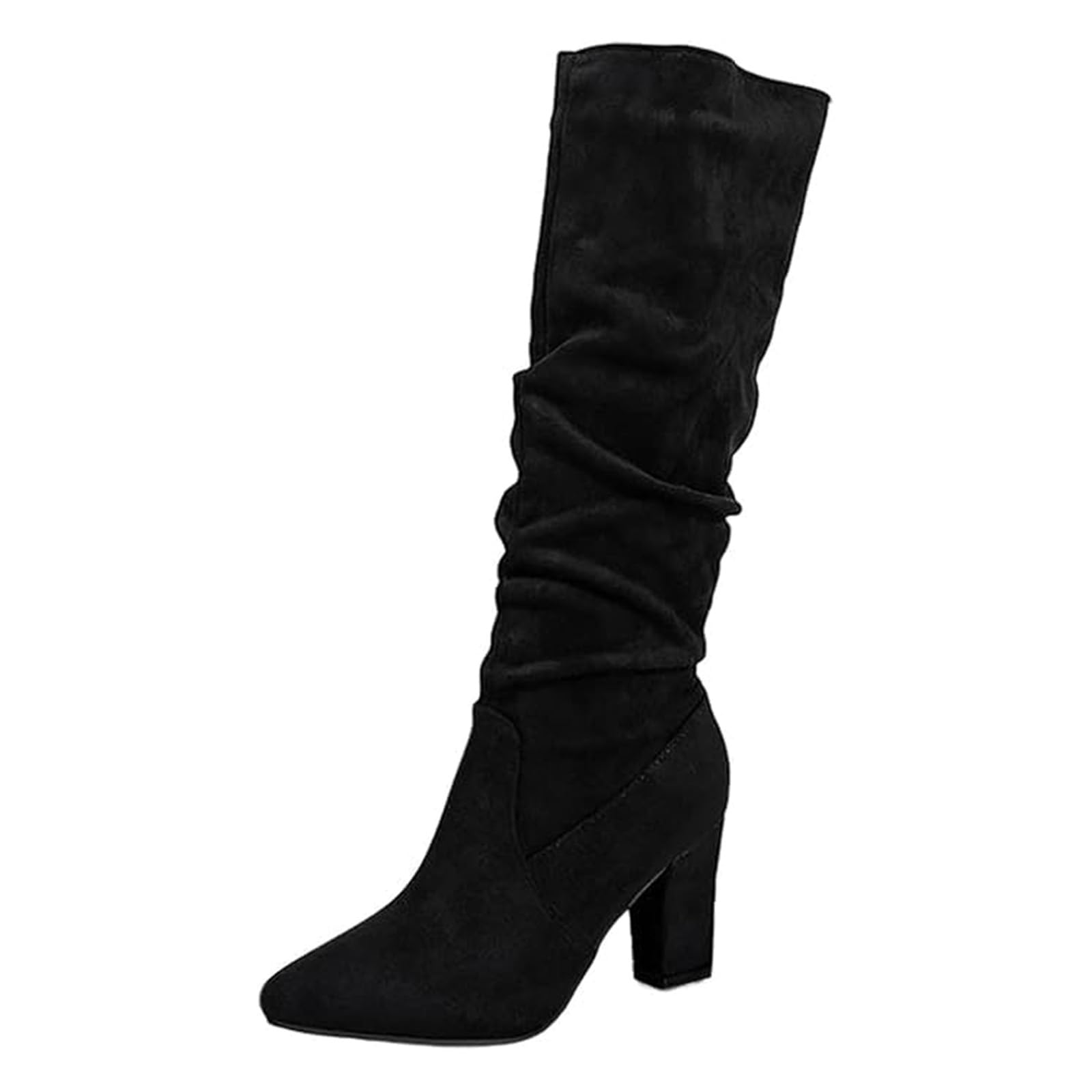 Suede Knee High Boots for Women Vintage High Chunky Heel Warm Winter Booties Wide Calf Boots Outdoor Shoes
