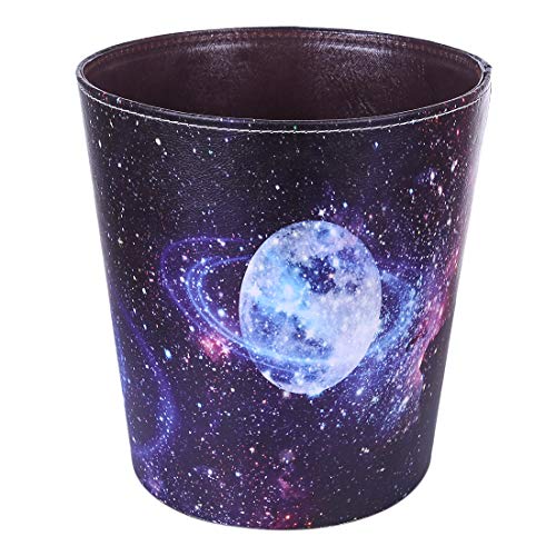10L/2.64 Gallon PU Leather Trash Can Waterproof Decorative Paper Basket for Bedroom Living Room - Starry Sky