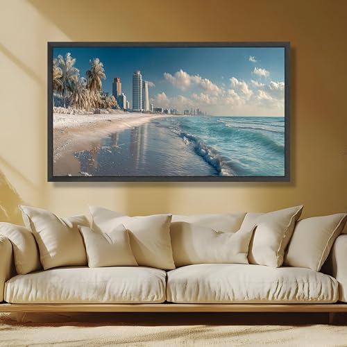 Toile silhouette plage vagues océan grand format décoration paysage marin - 3