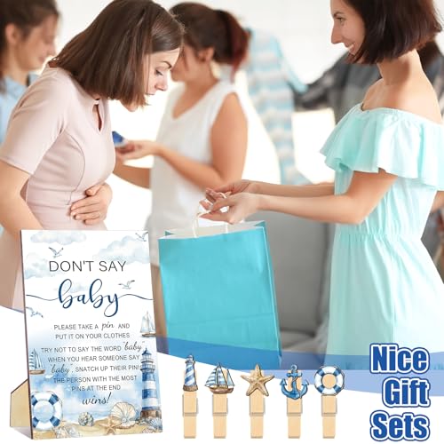 Image of Patelai 321 Pcs Ahoy It's a Boy Baby Shower Game Supply for Girl or Boy 5 Set Include 50 Activity Card 20 Pencil 1 Don't Say Baby Sign 50 Nautical Clothespin for Price Prediction Bingo Decor