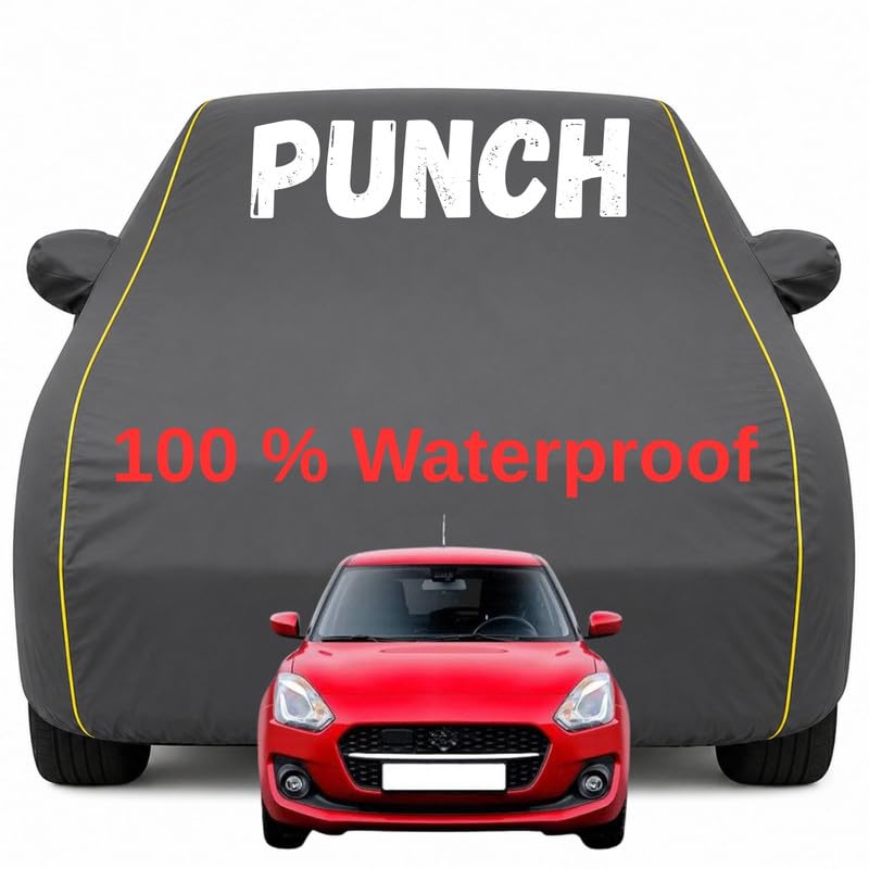 Image of Durable Full Body Waterproof Punch Car Cover | Premium Polyester Grey Cover | Custom Fit Vehicle Protection | UV Resistant, Dustproof, Scratch Resistant, Heat & Wind Protection