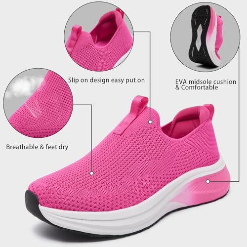 Women's Wide Non-Slip Walking Shoes Lightweight Breathable Sock Sneakers Casual Athletic Tennis Shoes Comfortable Slip On Shoes 10 Rose4