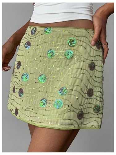 MakeMeChic Women's Sequin Embroidery Mini Skirt Drop Waisted Summer Short Party Skirts2