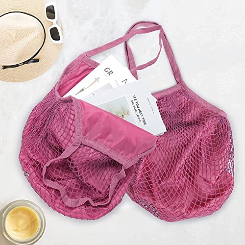 Dayard Reusable Mesh Grocery Bags Washable Reusable Bags For Shopping, Cotton Mesh Grocery Bags Large With Handles, 2Pcs Dark Pink #TOP2
