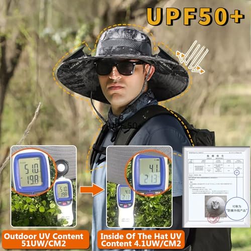 Image of Solar Fan Hat for Men Women,UPF50+ Wide Brim Sun Hats with 2 Built-in Solar Powered Fans for Fishing Outdoor Activities