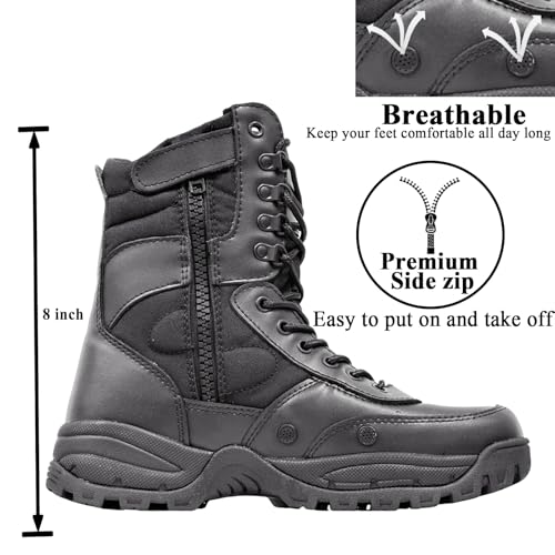 Image of Man Tactical Military Boots Black Men's Shoes Desert Combat Army Outdoor Hiking Shoes Side zipper