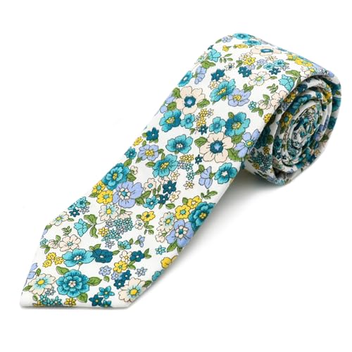 Image of Cotton Floral Ties for Men 2.76 inch Men's Skinny Tie Linen Flower Printed Neck Tie for Wedding Dating Party
