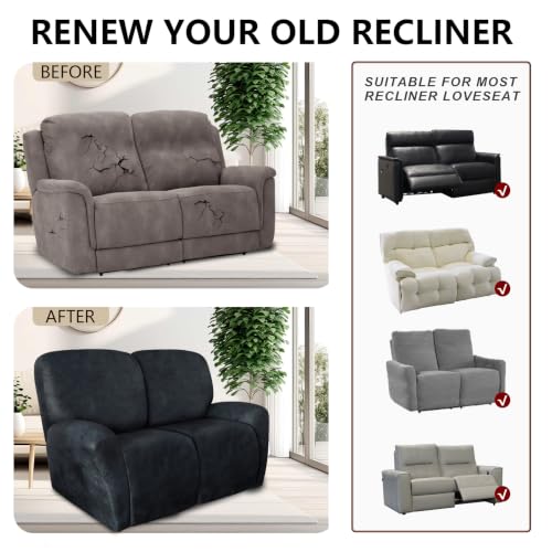 Image of ANARACHON Leather Look Loveseat Recliner Covers Stay in Place 6-Piece Recliner Sofa Slipcover 2 Seater Reclining Couch Cover Furniture Protector Washable (Recliner Loveseat, 02Navy Blue)