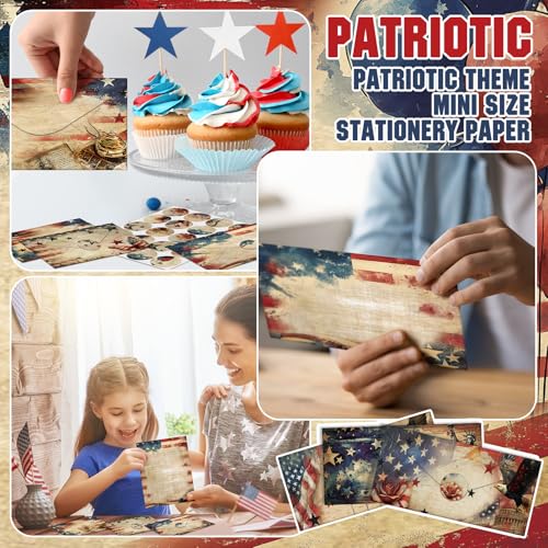 Image of TaoBary 160 Pcs Patriotic Stationery Paper and Envelopes Set 50 Double Sided Lined Stationery Paper with 50 Matching Envelopes and 60 Round Dot Sticker 8.5 x 11'' Letter Writing Kit, 10design