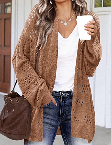 Image of HOTOUCH Lightweight Crochet Cardigan for Women Long Sleeve Open Front Knit Oversized Cardigans Sweaters