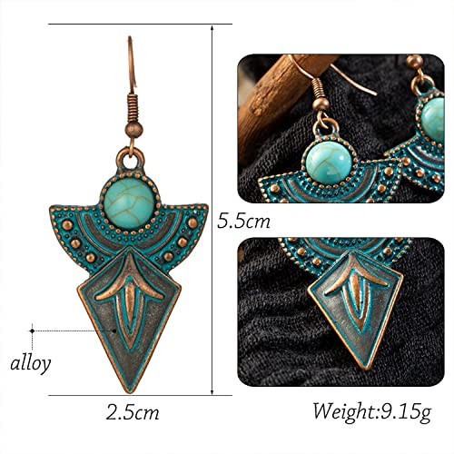 Handmade Vintage Bohemian Turquoise Drop Dangle Earrings Unique geometry Fan Statement Earrings for Women Girls Hypoallergenic Jewelry2