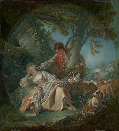 Peinture à l'huile sur toile faite à la main Le berger carré rococo