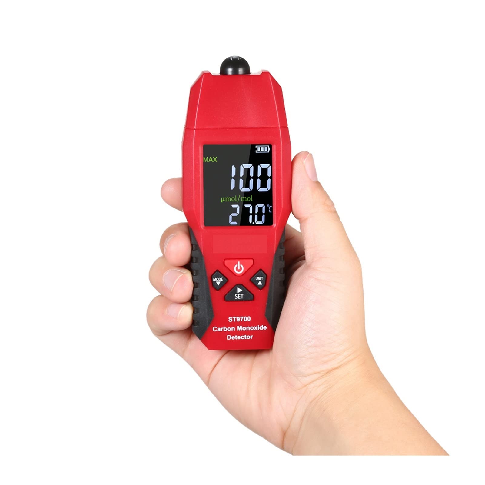 probador de calidad del aire, 2 en 1 CO Detector de gas medidor de temperatura Monóxido de carbono analizador de calidad de aire Monitor de control de gas Analizadores de fugas de gas Lcd Pantalla a c