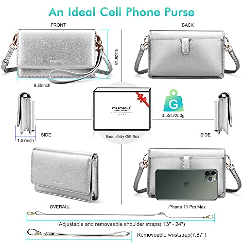 Image of nuoku Women Small Crossbody Bag Cellphone Purse Wallet with RFID Card Slots 2 Straps Wristlet