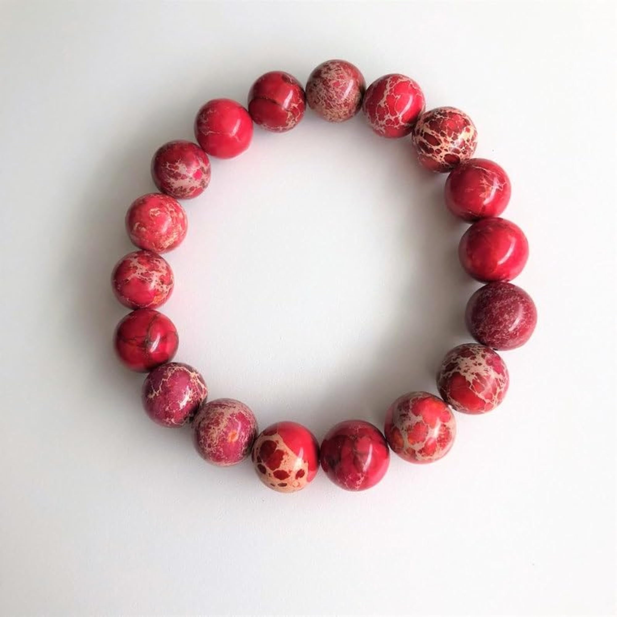 Natural Red Jasper 12mm Round Bead Stretchable Bracelet, Unisex