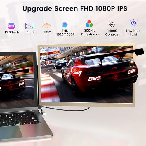 Image of Laptop Screen Extender, 15.6 inch Detachable Triple Portable Monitor, 1080P FHD IPS Display, Sturdy & Durable, USB-C /HDMI Plug-Play Monitor Extender for Mac /Win /Android, Fits 13-17 inch Laptops