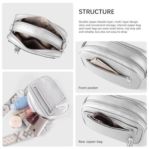 Crossbody Bag for Women Trendy Purse Small Shoulder Handbags with Wide Strap With Multi-compartment double zipper 5