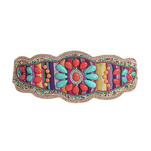 Bohemian Waist Belt Hand Beading for Travel Ethnic Photography Props Stretchy Belt Heavy Duty Colorful Beads, Green3