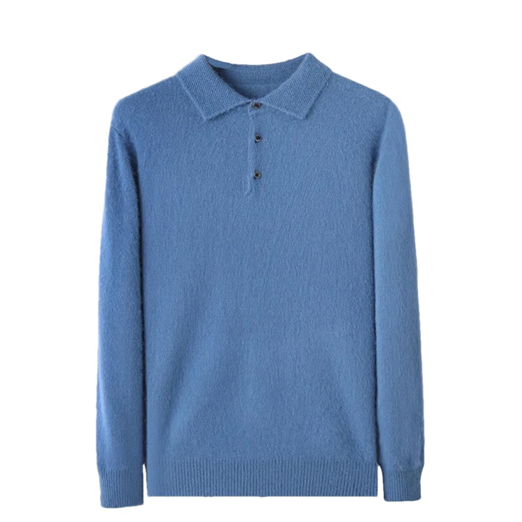 Herren Kaschmir-Strickpullover, einfarbig, Polo-Farbe, langärmelig