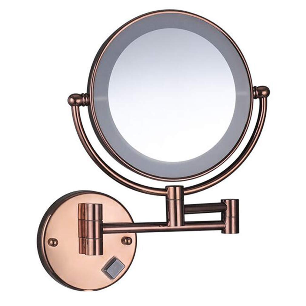 Specchio cosmetico for trucco a LED, Specchio di bellezza a parete su due lati Ingrandimento 3X Specchio da bagno estensibile Girevole a 360° Specchio cosmetico Connessione cablata, Oro rosa ( Color :