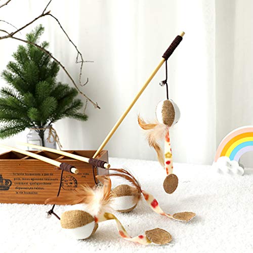 Amosfun 3 peças Brinquedos de varinha de gato com penas de abóbora Teaser Stick Brinquedos com sino