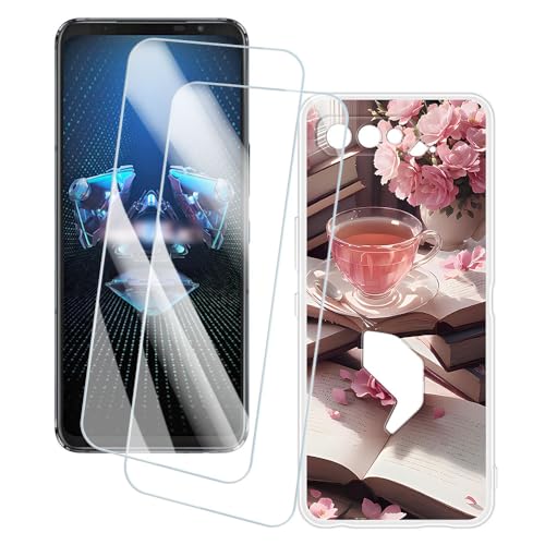 OAGELIM 2�Z�b�g �X�N���[���v���e�N�^�[ + �P�[�X Asus ROG Phone 5S ZS676KS (6.78 �C���`) �Ƃ̌݊������� �A�[�e�B�X�e�B�b�N�J�X�^���v�����g�J�o�[�Ƌ����K���X�t�B���� �X�N���b�`�h�~ (�s���N�̌ߌ�)