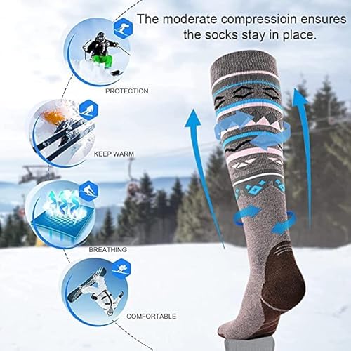 TONIFAY Skisocken Herren Damen Kinder Kniestrümpfe skistrümpfe 2 Paar Merino wolle Sportsocken Warme Wintersocken Für Mädchen Jungen Skifahren Snowboard Atmungsaktive Elastische Manschette – Bild 7