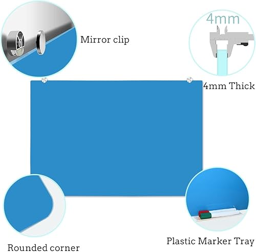 Miniatura 9 de DEVELOP Pizarra blanca magnética de vidrio, 24 x 18 pulgadas (23.6 x 17.7 in), pequeña pizarra de borrado en seco de vidrio templado para pared,