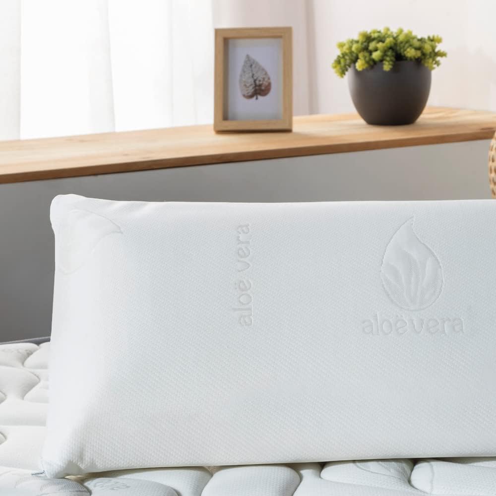Don DESCANSO - Oreillers en Mousse Mémoire Aloe Vera Agatha avec Double Housse, 105cm, Respirant, Anti-acarien, Thermo-Ajustable, Fermeté Moyenne, Ergonomique, Adaptabilité Parfaite, Tissu Stretch