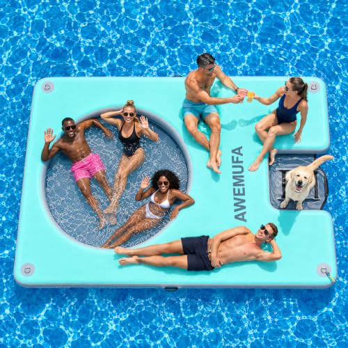 Image of Inflatable Floating Dock with Mesh Water Hammock with Ramp